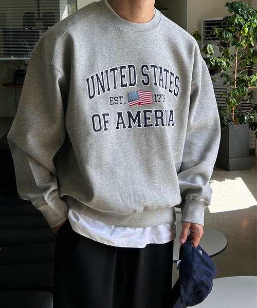 Revo.（レボ）の「【KOREAN SELECT】UNITED STATES 星条旗 ロゴプリント 裏起毛 ビッグシルエット スウェット プルオーバー（スウェット・メンズ・ブラック/アッシュグレー/グレー/ネイビー・FREE）」の7枚目の写真