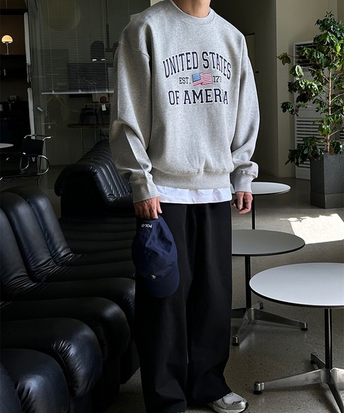 Revo.（レボ）の「【KOREAN SELECT】UNITED STATES 星条旗 ロゴプリント 裏起毛 ビッグシルエット スウェット プルオーバー（スウェット・メンズ・ブラック/アッシュグレー/グレー/ネイビー・FREE）」の15枚目の写真