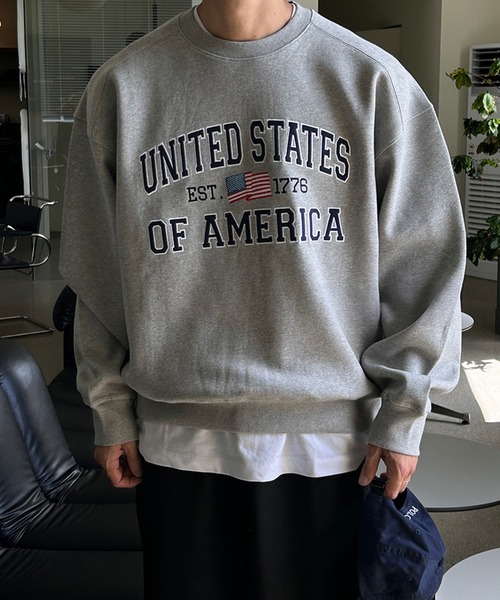 Revo.（レボ）の「【KOREAN SELECT】UNITED STATES 星条旗 ロゴプリント 裏起毛 ビッグシルエット スウェット プルオーバー（スウェット・メンズ・ブラック/アッシュグレー/グレー/ネイビー・FREE）」の6枚目の写真