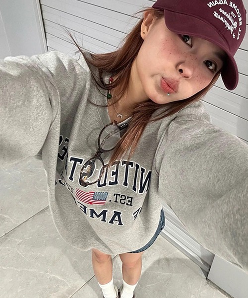 Revo.（レボ）の「【KOREAN SELECT】UNITED STATES 星条旗 ロゴプリント 裏起毛 ビッグシルエット スウェット プルオーバー（スウェット・メンズ・ブラック/アッシュグレー/グレー/ネイビー・FREE）」の19枚目の写真