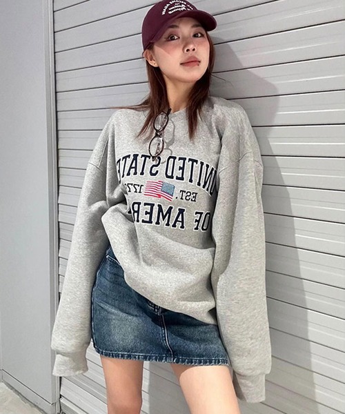 Revo.（レボ）の「【KOREAN SELECT】UNITED STATES 星条旗 ロゴプリント 裏起毛 ビッグシルエット スウェット プルオーバー（スウェット・メンズ・ブラック/アッシュグレー/グレー/ネイビー・FREE）」の21枚目の写真