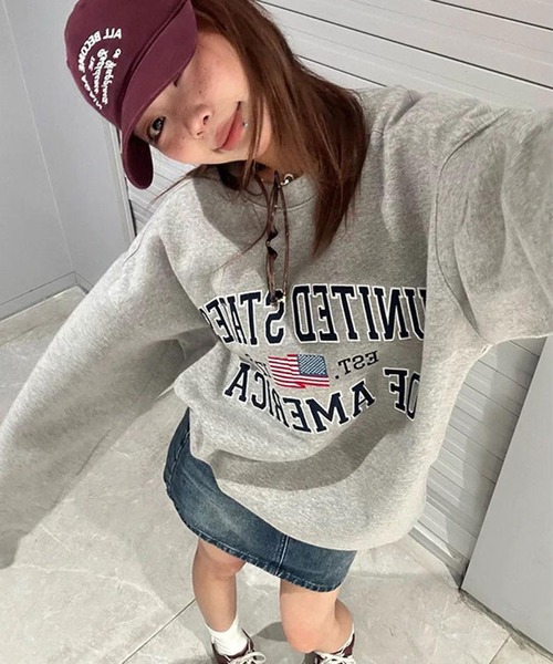 Revo.（レボ）の「【KOREAN SELECT】UNITED STATES 星条旗 ロゴプリント 裏起毛 ビッグシルエット スウェット プルオーバー（スウェット・メンズ・ブラック/アッシュグレー/グレー/ネイビー・FREE）」の20枚目の写真