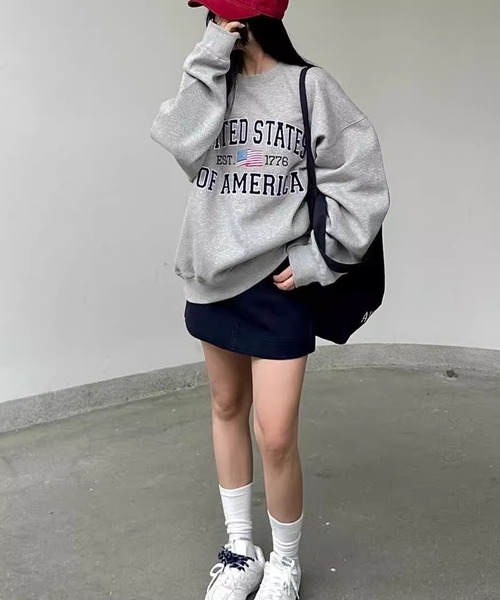 Revo.（レボ）の「【KOREAN SELECT】UNITED STATES 星条旗 ロゴプリント 裏起毛 ビッグシルエット スウェット プルオーバー（スウェット・メンズ・ブラック/アッシュグレー/グレー/ネイビー・FREE）」の22枚目の写真