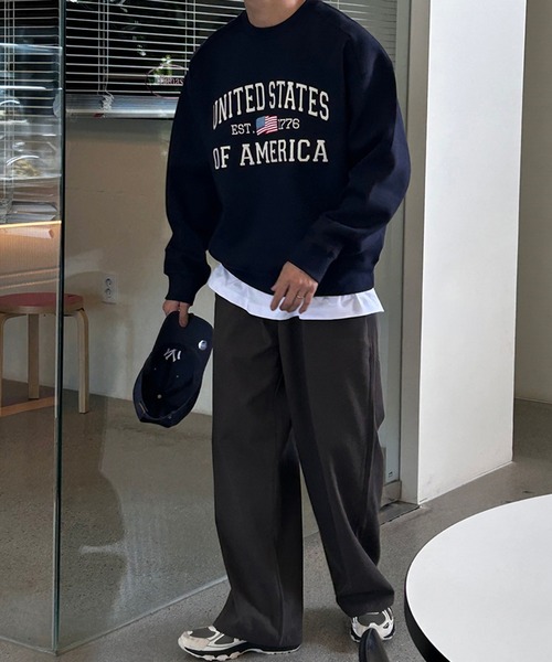 Revo.（レボ）の「【KOREAN SELECT】UNITED STATES 星条旗 ロゴプリント 裏起毛 ビッグシルエット スウェット プルオーバー（スウェット・メンズ・ブラック/アッシュグレー/グレー/ネイビー・FREE）」の17枚目の写真
