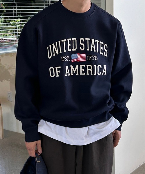 Revo.（レボ）の「【KOREAN SELECT】UNITED STATES 星条旗 ロゴプリント 裏起毛 ビッグシルエット スウェット プルオーバー（スウェット・メンズ・ブラック/アッシュグレー/グレー/ネイビー・FREE）」の13枚目の写真