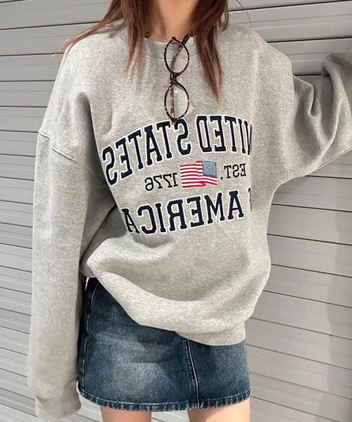 Revo.（レボ）の「【KOREAN SELECT】UNITED STATES 星条旗 ロゴプリント 裏起毛 ビッグシルエット スウェット プルオーバー（スウェット・メンズ・ブラック/アッシュグレー/グレー/ネイビー・FREE）」の9枚目の写真