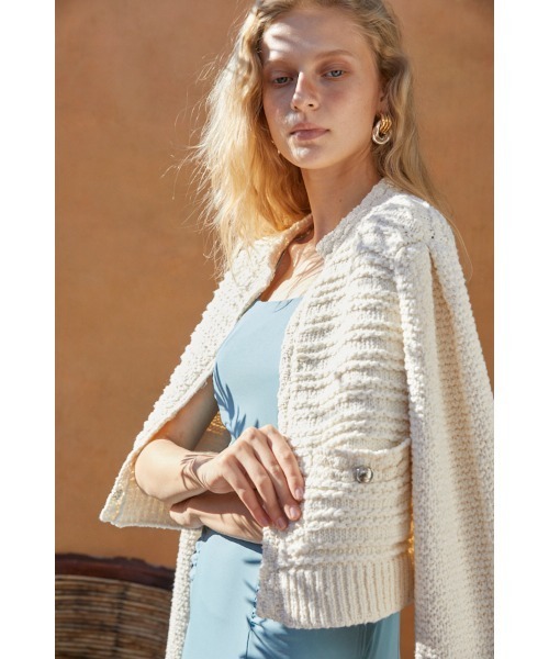 Estella.K(エステラケー)の「Emani Cotton-blend Cardigan コットンブレンドニットカーディガン(カーディガン/ボレロ・レディース・レッド/オフホワイト/ブルー・FREE)」の9枚目の写真