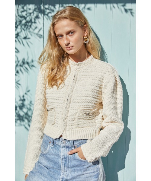 Estella.K(エステラケー)の「Emani Cotton-blend Cardigan コットンブレンドニットカーディガン(カーディガン/ボレロ・レディース・レッド/オフホワイト/ブルー・FREE)」の4枚目の写真