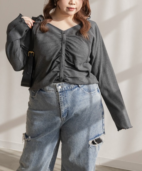 CLETTE(クレット)の「肩リボンキャザーリブプルオーバー(Tシャツ/カットソー・レディース・ブラック/チャコールグレー・LL/3L/4L)」の14枚目の写真