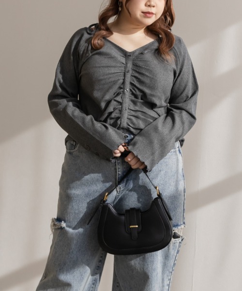 CLETTE(クレット)の「肩リボンキャザーリブプルオーバー(Tシャツ/カットソー・レディース・ブラック/チャコールグレー・LL/3L/4L)」の13枚目の写真