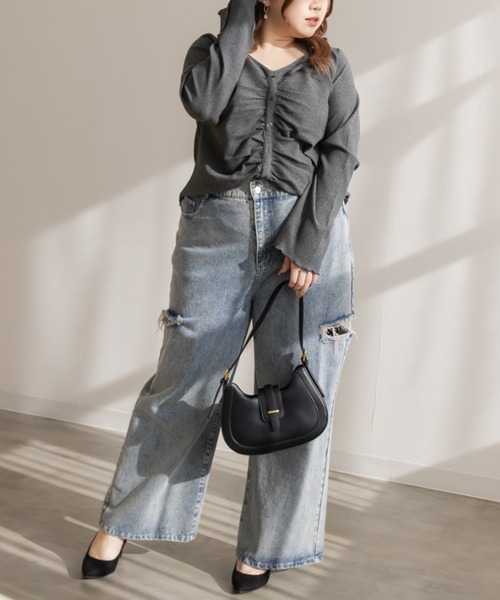 CLETTE(クレット)の「肩リボンキャザーリブプルオーバー(Tシャツ/カットソー・レディース・ブラック/チャコールグレー・LL/3L/4L)」の12枚目の写真