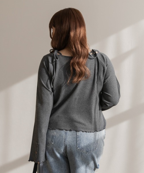 CLETTE(クレット)の「肩リボンキャザーリブプルオーバー(Tシャツ/カットソー・レディース・ブラック/チャコールグレー・LL/3L/4L)」の11枚目の写真