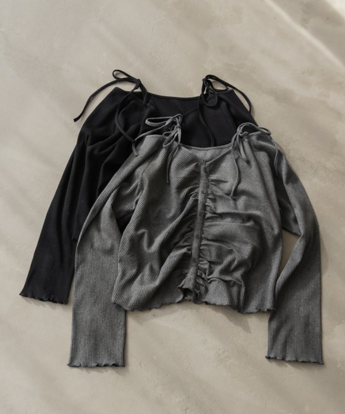 CLETTE(クレット)の「肩リボンキャザーリブプルオーバー(Tシャツ/カットソー・レディース・ブラック/チャコールグレー・LL/3L/4L)」の9枚目の写真