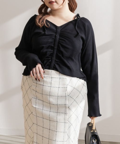 CLETTE(クレット)の「肩リボンキャザーリブプルオーバー(Tシャツ/カットソー・レディース・ブラック/チャコールグレー・LL/3L/4L)」の7枚目の写真