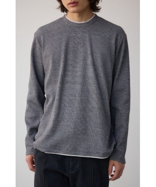 AZUL by moussy(アズールバイマウジー)の「ワッフルフェイクレイヤード長袖トップス(Tシャツ/カットソー・メンズ・杢グレー/ブラック/ホワイト/ダークネイビー・MEDIUM/LARGE)」の3枚目の写真