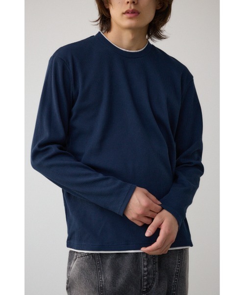 AZUL by moussy(アズールバイマウジー)の「ワッフルフェイクレイヤード長袖トップス(Tシャツ/カットソー・メンズ・杢グレー/ブラック/ホワイト/ダークネイビー・MEDIUM/LARGE)」の4枚目の写真