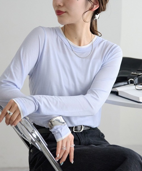 DISCOAT(ディスコート)の「【WEB限定】レイヤードロングスリーブ(Tシャツ/カットソー・レディース・ベージュ/ピンク/チャコールグレー/グレー/オフホワイト/サックスブルー/アイボリー/ブラウン/モカ・FREE)」の9枚目の写真