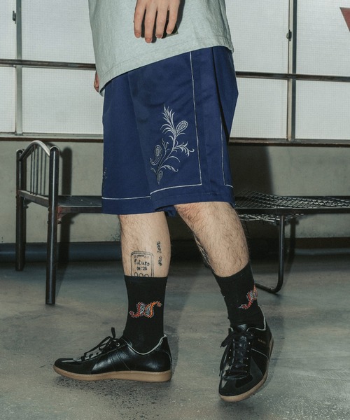 サブサエティーブラックワークパンツ刺繍ロゴ入り セール】Embroidery shorts（その他パンツ）｜Subciety