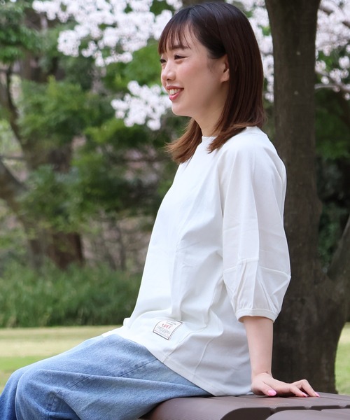 KRIFF MAYER Lady's Collection（クリフメイヤーレディースコレクション）の「【汗染み防止･撥水防汚･速乾･接触冷感】ウェットプロテクトランタンスリーブT（Tシャツ/カットソー・レディース・チャコール/ライトグリーン/カラフル/グレー/オフホワイト/その他5/パープル/オレンジ・LARGE/MEDIUM）」の3枚目の写真