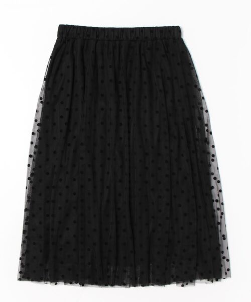 BELLUNA PLUS（ベルーナ）の「ドットフロッキーチュール重ねスカート（スカート・レディース・ブラック系・X-LARGE/LARGE/MEDIUM）」の2枚目の写真