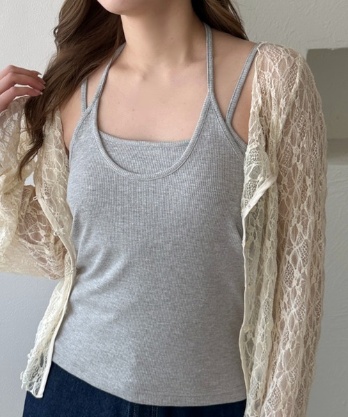 apres jour clair（アプレジュールクレア）の「【apres jour clair】カップ付きアメスリレイヤードチョーカーキャミソール（キャミソール・レディース・アイボリー/ピンクベージュ/ブラウン系その他/杢グレー/ネイビー・フリー/X-LARGE）」の2枚目の写真