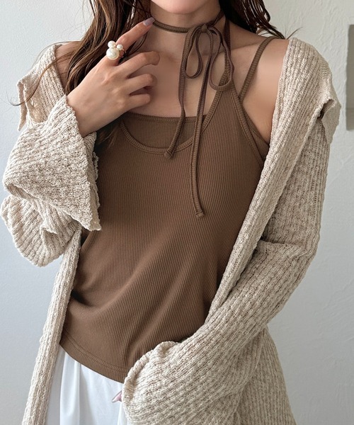 apres jour clair（アプレジュールクレア）の「【apres jour clair】カップ付きアメスリレイヤードチョーカーキャミソール（キャミソール・レディース・アイボリー/ピンクベージュ/ブラウン系その他/杢グレー/ネイビー・フリー/X-LARGE）」の3枚目の写真