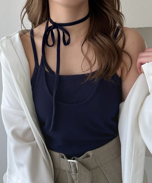 apres jour clair（アプレジュールクレア）の「【apres jour clair】カップ付きアメスリレイヤードチョーカーキャミソール（キャミソール・レディース・アイボリー/ピンクベージュ/ブラウン系その他/杢グレー/ネイビー・フリー/X-LARGE）」の4枚目の写真