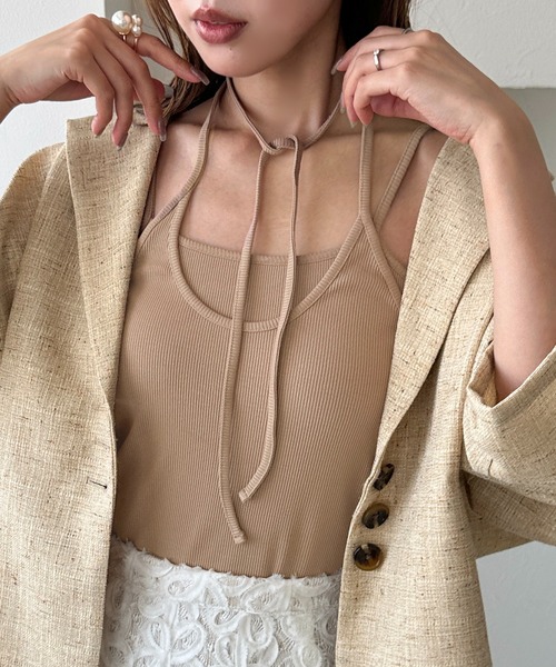 apres jour clair（アプレジュールクレア）の「【apres jour clair】カップ付きアメスリレイヤードチョーカーキャミソール（キャミソール・レディース・アイボリー/ピンクベージュ/ブラウン系その他/杢グレー/ネイビー・フリー/X-LARGE）」の5枚目の写真