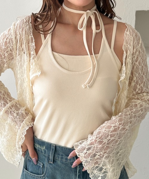 apres jour clair（アプレジュールクレア）の「【apres jour clair】カップ付きアメスリレイヤードチョーカーキャミソール（キャミソール・レディース・アイボリー/ピンクベージュ/ブラウン系その他/杢グレー/ネイビー・フリー/X-LARGE）」の11枚目の写真