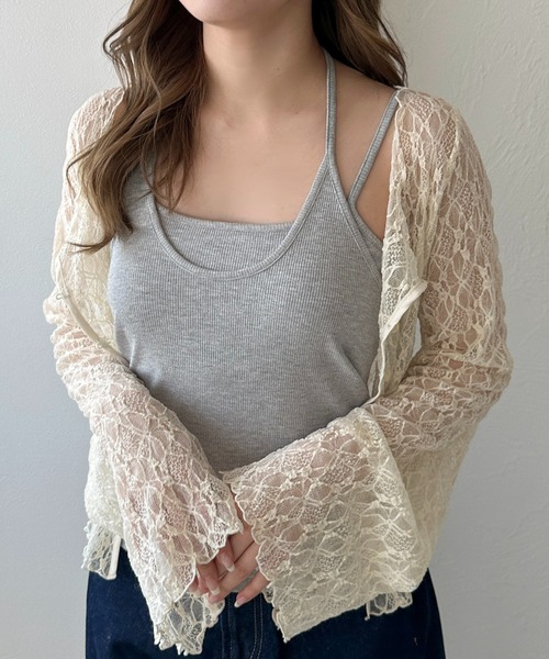 apres jour clair（アプレジュールクレア）の「【apres jour clair】カップ付きアメスリレイヤードチョーカーキャミソール（キャミソール・レディース・アイボリー/ピンクベージュ/ブラウン系その他/杢グレー/ネイビー・フリー/X-LARGE）」の15枚目の写真