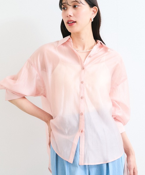 VIS(ビス)の「【洗える】アソートシアーシャツ(フラワー刺繍&無地)(シャツ/ブラウス・レディース・グレー/ホワイト/オフホワイト/ピンク/ブラック系その他・FREE)」の5枚目の写真