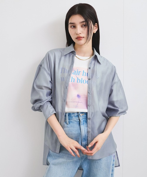 VIS(ビス)の「【洗える】アソートシアーシャツ(フラワー刺繍&無地)(シャツ/ブラウス・レディース・グレー/ホワイト/オフホワイト/ピンク/ブラック系その他・FREE)」の10枚目の写真