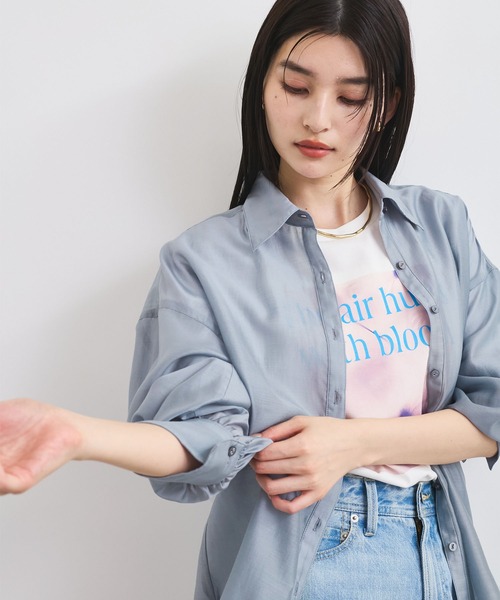 VIS(ビス)の「【洗える】アソートシアーシャツ(フラワー刺繍&無地)(シャツ/ブラウス・レディース・グレー/ホワイト/オフホワイト/ピンク/ブラック系その他・FREE)」の11枚目の写真