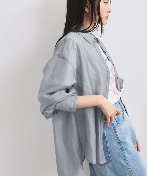 VIS(ビス)の「【洗える】アソートシアーシャツ(フラワー刺繍&無地)(シャツ/ブラウス・レディース・グレー/ホワイト/オフホワイト/ピンク/ブラック系その他・FREE)」の12枚目の写真