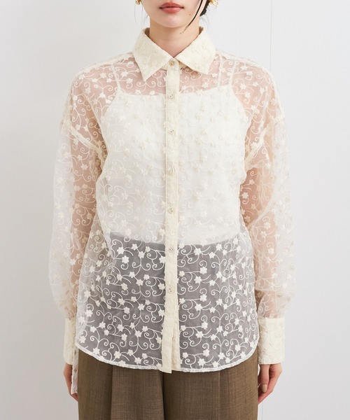 VIS(ビス)の「【洗える】アソートシアーシャツ(フラワー刺繍&無地)(シャツ/ブラウス・レディース・グレー/ホワイト/オフホワイト/ピンク/ブラック系その他・FREE)」の21枚目の写真
