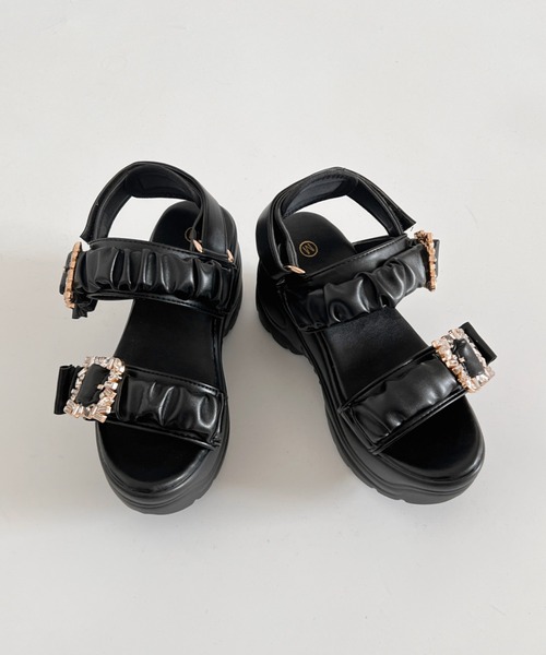 Shoes in Closet(シューズインクローゼット)の「【再入荷】+9.0㎝ 軽量厚底 ダブルベルト ビジューバックル スポーツサンダル 5920(サンダル・レディース・ホワイト/ベージュ/ブラック×ブラック・LL/S/M/L)」の16枚目の写真