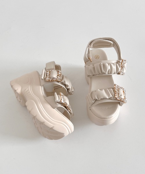 Shoes in Closet(シューズインクローゼット)の「【再入荷】+9.0㎝ 軽量厚底 ダブルベルト ビジューバックル スポーツサンダル 5920(サンダル・レディース・ホワイト/ベージュ/ブラック×ブラック・LL/S/M/L)」の22枚目の写真