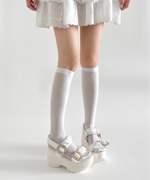 Shoes in Closet(シューズインクローゼット)の「【再入荷】+9.0㎝ 軽量厚底 ダブルベルト ビジューバックル スポーツサンダル 5920(サンダル・レディース・ホワイト/ベージュ/ブラック×ブラック・LL/S/M/L)」の7枚目の写真