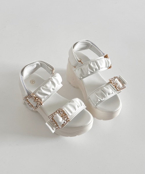 Shoes in Closet(シューズインクローゼット)の「【再入荷】+9.0㎝ 軽量厚底 ダブルベルト ビジューバックル スポーツサンダル 5920(サンダル・レディース・ホワイト/ベージュ/ブラック×ブラック・LL/S/M/L)」の9枚目の写真