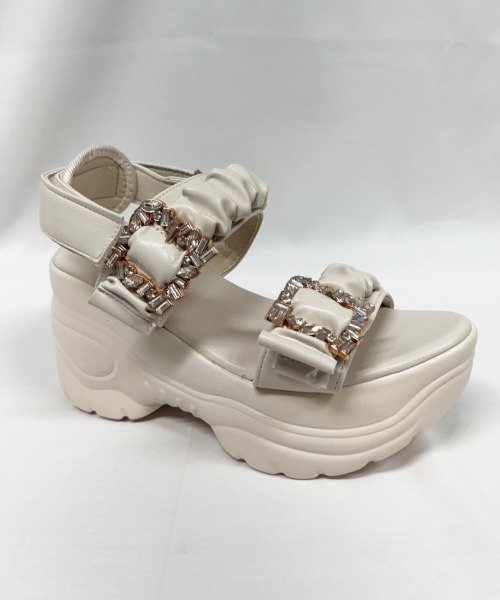 セール】【再入荷】軽量厚底 ダブルベルト ビジューバックル スポーツ