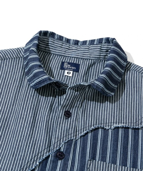 go slow caravan（ゴースローキャラバン）の「色々グネグネシャツ（シャツ/ブラウス・メンズ・サンドベージュ/インディゴブルー/ストライプ・LARGE/X-LARGE/MEDIUM）」の4枚目の写真