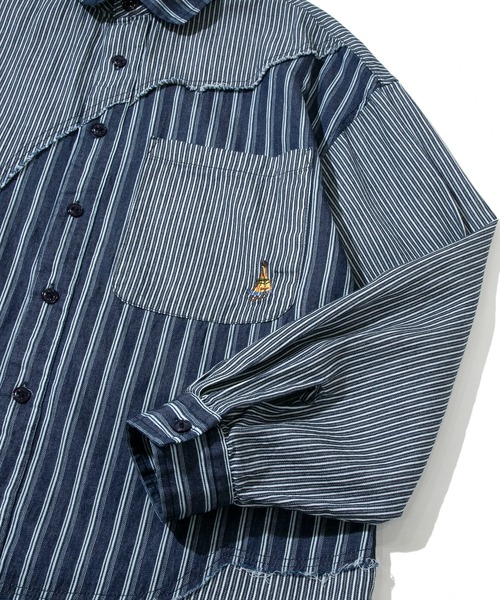 go slow caravan（ゴースローキャラバン）の「色々グネグネシャツ（シャツ/ブラウス・メンズ・サンドベージュ/インディゴブルー/ストライプ・LARGE/X-LARGE/MEDIUM）」の7枚目の写真