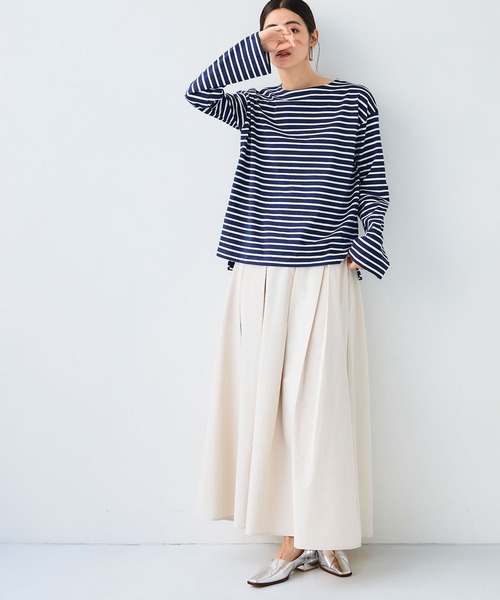 CROSS FUNCTION（クロスファンクション）の「エブ楽 オーガニックコットンボーダートップス【CF/クロスファンクション】（Tシャツ/カットソー・レディース・オフホワイト/ネイビー・L/M/LL）」の5枚目の写真