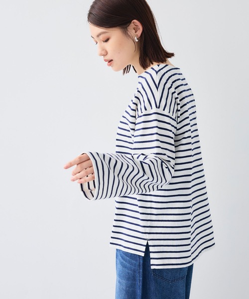 CROSS FUNCTION（クロスファンクション）の「エブ楽 オーガニックコットンボーダートップス【CF/クロスファンクション】（Tシャツ/カットソー・レディース・オフホワイト/ネイビー・L/M/LL）」の12枚目の写真