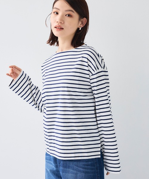 CROSS FUNCTION（クロスファンクション）の「エブ楽 オーガニックコットンボーダートップス【CF/クロスファンクション】（Tシャツ/カットソー・レディース・オフホワイト/ネイビー・L/M/LL）」の11枚目の写真