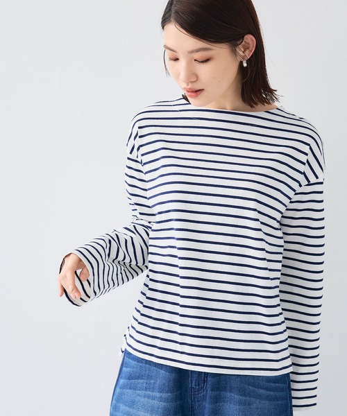 CROSS FUNCTION（クロスファンクション）の「エブ楽 オーガニックコットンボーダートップス【CF/クロスファンクション】（Tシャツ/カットソー・レディース・オフホワイト/ネイビー・L/M/LL）」の14枚目の写真