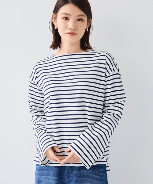 CROSS FUNCTION（クロスファンクション）の「エブ楽 オーガニックコットンボーダートップス【CF/クロスファンクション】（Tシャツ/カットソー・レディース・オフホワイト/ネイビー・L/M/LL）」の10枚目の写真