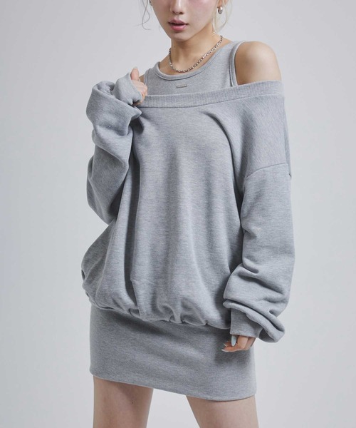 ENVYM（アンビー）の「レイヤードライクスウェットワンピース（ワンピース・レディース・グレー/ホワイト/カーキ・FREE）」の2枚目の写真