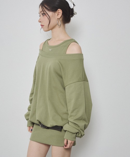 ENVYM（アンビー）の「レイヤードライクスウェットワンピース（ワンピース・レディース・グレー/ホワイト/カーキ・FREE）」の3枚目の写真