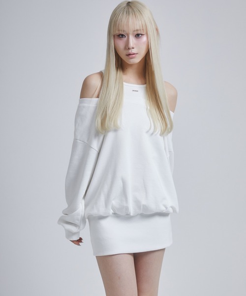 ENVYM（アンビー）の「レイヤードライクスウェットワンピース（ワンピース・レディース・グレー/ホワイト/カーキ・FREE）」の4枚目の写真